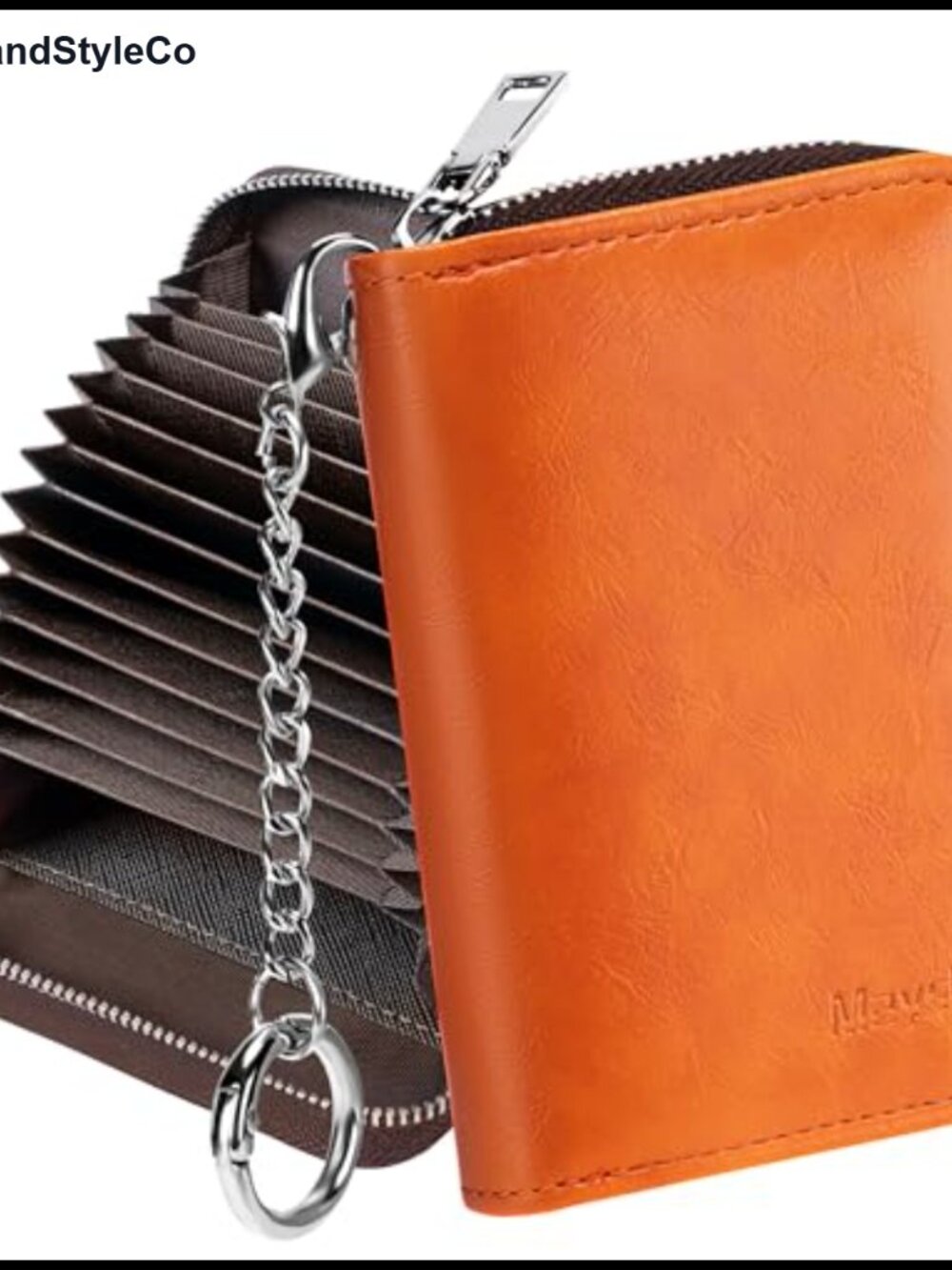 Faux Leather Card Holder Zipper Wallet for Women with Keychain